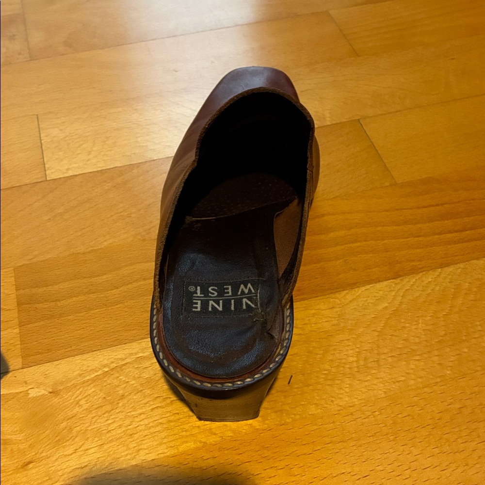 Nine West Chestnut Brown Leather Slip-On Mule Heels - Picture 6 of 6
